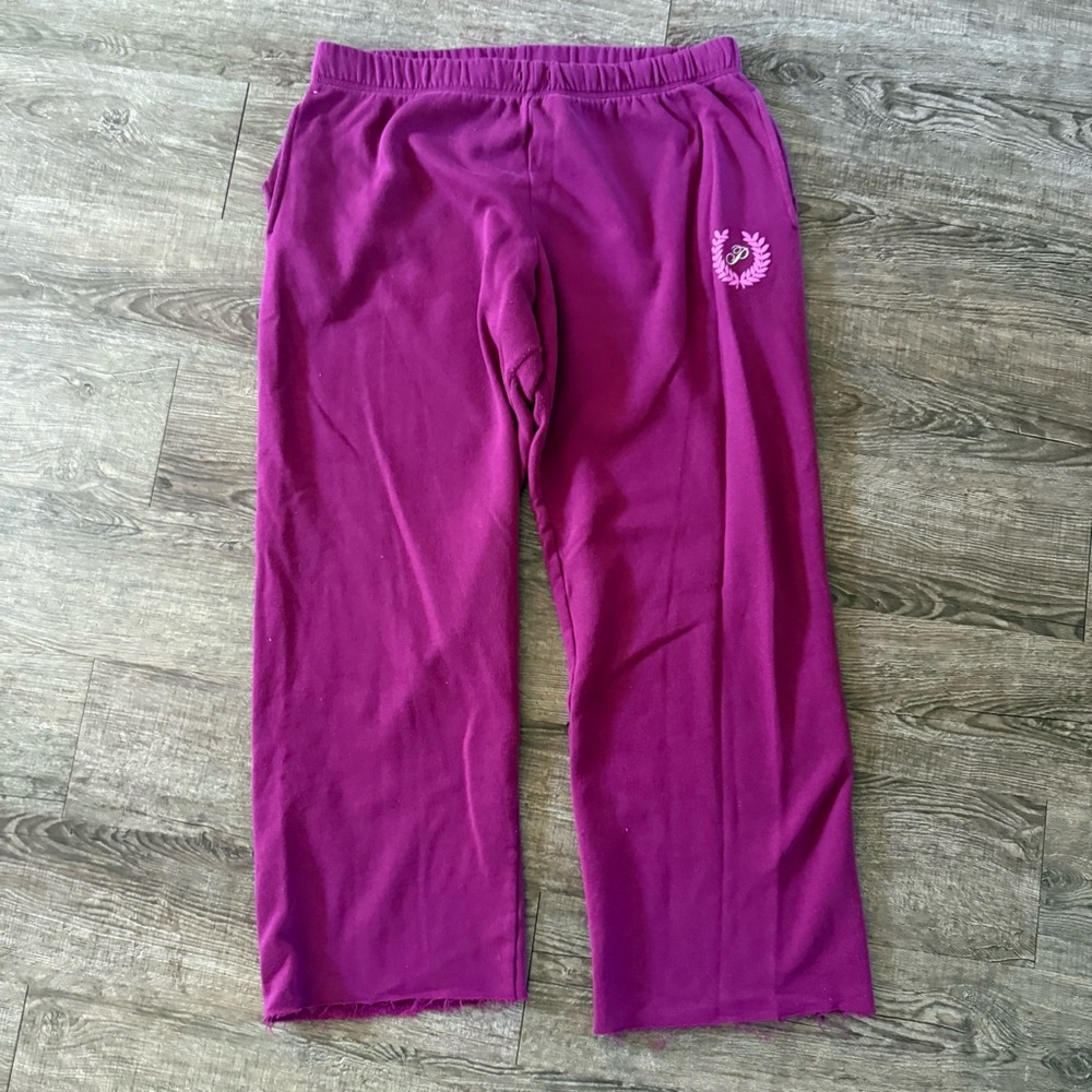 PINK Victoria Secret FLEECE FLARE SWEATPANTS Women L Purple Harbor No Drawstring